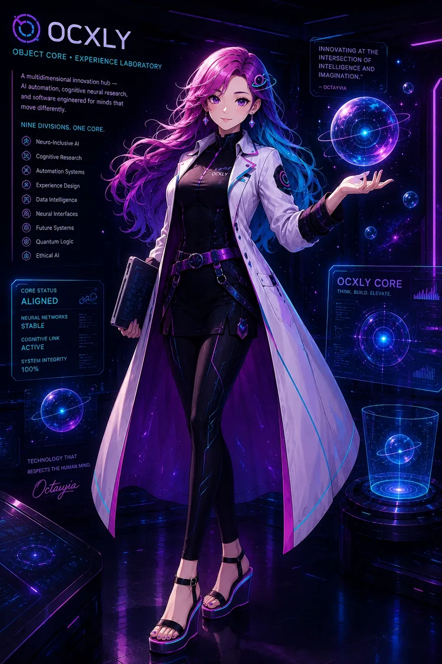 The OCXLY Core — Object Core Experience Laboratory poster featuring Octayvia